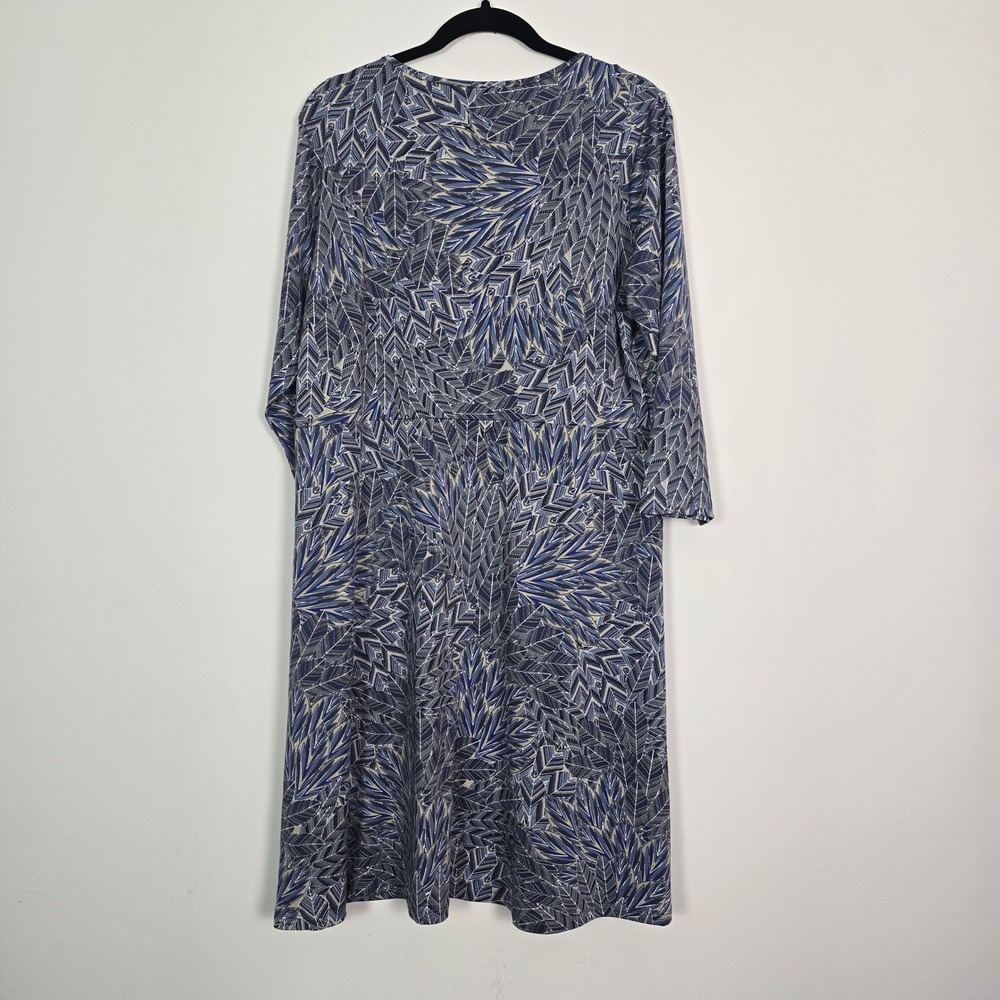 Sunny Leigh Feather Denim Print Dress Womens XL Blue A-Line Art deco - Picture 3 of 9
